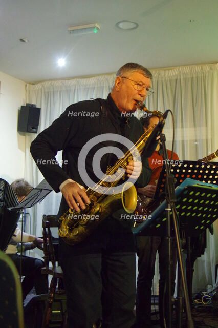 Stan Sulzmann, Stan Sulzmann’s Neon Orchestra, Watermill Jazz Club, Dorking, Surrey, Nov 2023. Creator: Brian O'Connor.