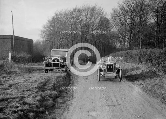 Standard 2-seater MG M Type of CF Sumner competing in the MG Car Club Trial, 1931. Artist: Bill Brunell.