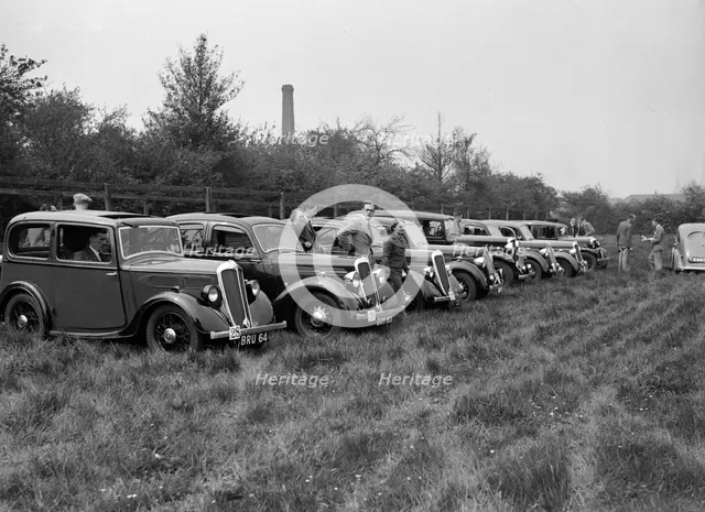 Standard Nine 1936 1052 cc. Reg. No.  BRU64. Entry No: 28 . Left of centre: Standard Flying Twelve 1 Artist: Bill Brunell.