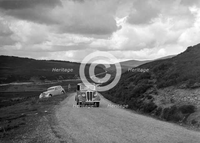Standard saloon of NAW Brown competing in the RSAC Scottish Rally, 1936. Artist: Bill Brunell.