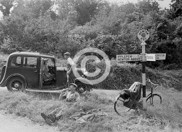Standard Twelve 4-door saloon, Ipplepen, Devon, 1930s. Artist: Bill Brunell.