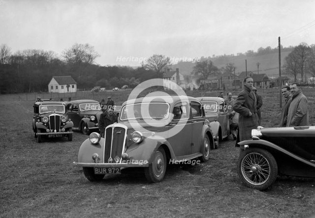 Standard Twelve and Standard Ten saloon, Standard Car Owners Club Southern Counties Trial, 1938. Artist: Bill Brunell.