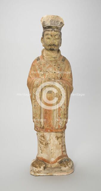 Standing Court Official, Style of Tang Dynasty (618-907), with later painted detail. Creator: Unknown.