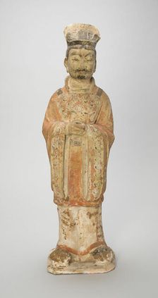 Standing Court Official, Style of Tang Dynasty (618-907), with later painted detail. Creator: Unknown