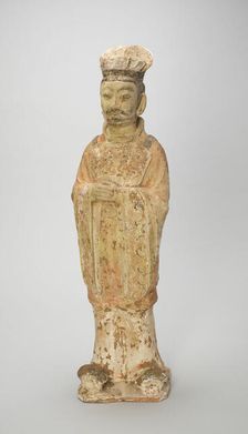 Standing Court Official, Style of Tang Dynasty (618-907) with later painted detail. Creator: Unknown