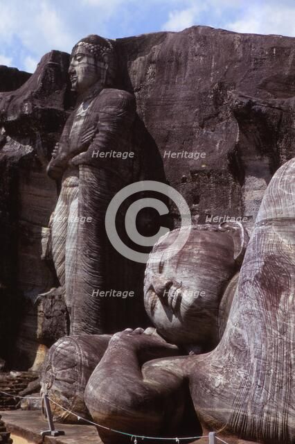 Standing and Reclining Buddha, 12th century, Gal-Vihara, Polonnaruwa, Sri Lanka. (20th century).  Artist: CM Dixon.