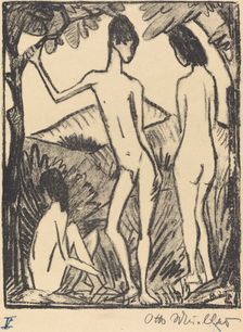 Standing Boy and Two Girls (Stehender Knabe und zwei Madchen), 1917. Creator: Otto Mueller