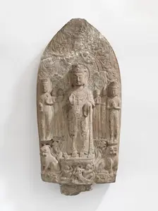 Standing bodhisattvas with monks, Pratyekabuddhas, lions..., Period of Division, 557-581. Creator: Unknown
