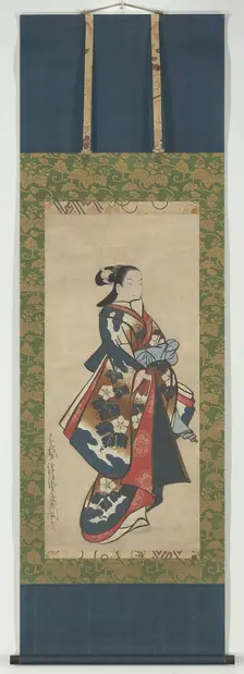 Standing Beauty in Blue Kimono, c. 1711-16. Creator: Dohan Kaigetsudo