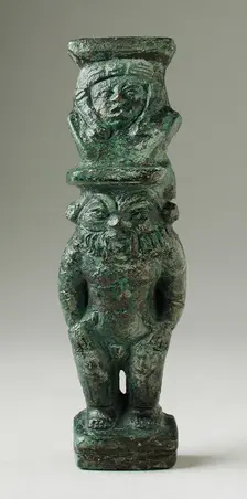 Standing Bes Figurine with Hathor Headdress, Probably Late Period-Ptolemaic Period (380-30 BCE). Creator: Unknown