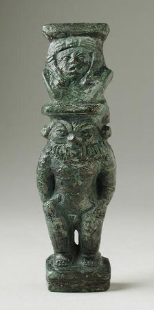 Standing Bes Figurine with Hathor Headdress, Probably Late Period-Ptolemaic Period (380-30 BCE). Creator: Unknown