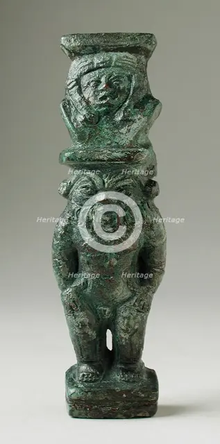Standing Bes Figurine with Hathor Headdress, Probably Late Period-Ptolemaic Period (380-30 BCE). Creator: Unknown.