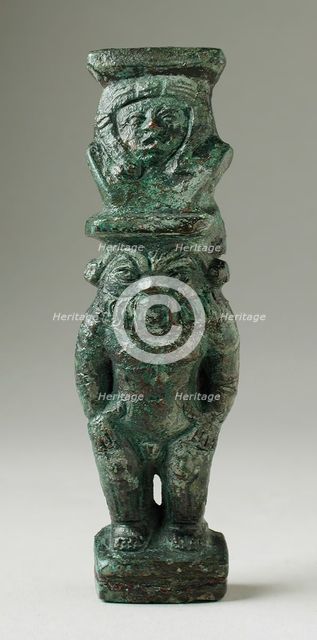 Standing Bes Figurine with Hathor Headdress, Probably Late Period-Ptolemaic Period (380-30 BCE). Creator: Unknown.