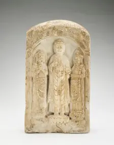 Standing Buddha with bodhisattvas (on one side) and Seated..., Poss. Sui dynasty, possibly 581-618. Creator: Unknown
