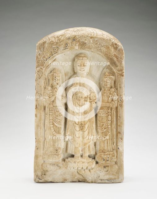 Standing Buddha with bodhisattvas (on one side) and Seated..., Poss. Sui dynasty, possibly 581-618. Creator: Unknown.