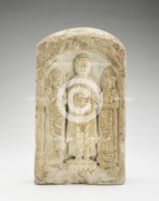 Standing Buddha with bodhisattvas (on one side) and Seated..., Poss. Sui dynasty, possibly 581-618. Creator: Unknown.