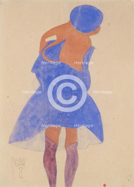 Standing Girl, Back View, 1908. Creator: Egon Schiele.