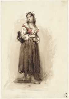 Standing girl carrying a jug on her back, 1841-1857. Creator: Johan Daniel Koelman