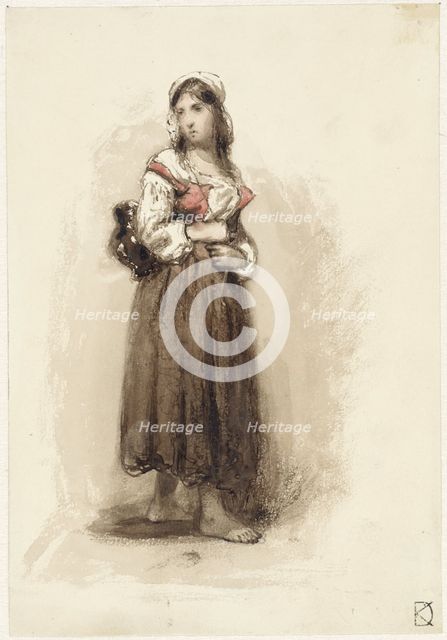 Standing girl carrying a jug on her back, 1841-1857. Creator: Johan Daniel Koelman.