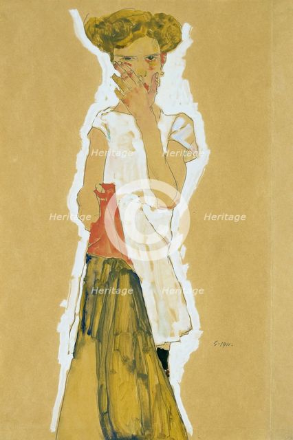Standing Girl in White Petticoat. Artist: Schiele, Egon (1890–1918)