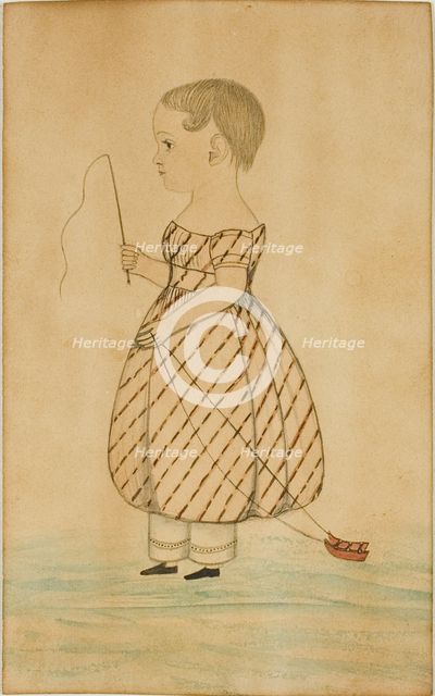 Standing Girl in Profile to Left with Whip and Toy Sleigh, n.d. Creator: Unknown.