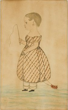 Standing Girl in Profile to Left with Whip and Toy Sleigh, n.d. Creator: Unknown