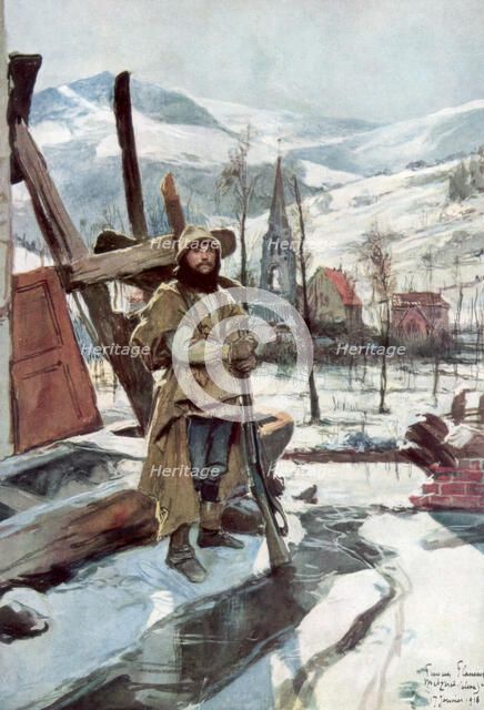 'Standing Guard near Metzeral', Alsace, January 1916, (1926).Artist: Francois Flameng