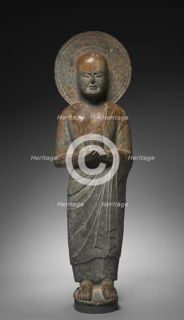 Standing Disciple Mahakasyapa Holding a Cylindrical Reliquary, c. 550. Creator: Unknown.