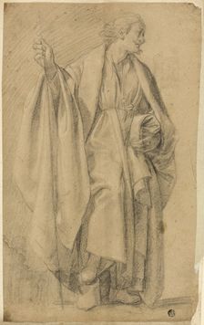 Standing Draped Male Figure, Holding Staff, n.d. Creator: Unknown