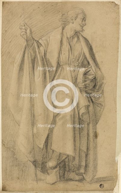 Standing Draped Male Figure, Holding Staff, n.d. Creator: Unknown.