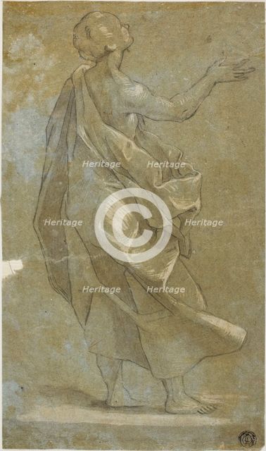 Standing Draped Male Figure with Raised Right Arm, n.d. Creator: Unknown.