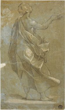 Standing Draped Male Figure with Raised Right Arm, n.d. Creator: Unknown