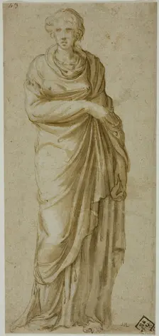 Standing Draped Female Figure, c. 1550. Creator: Girolamo da Carpi