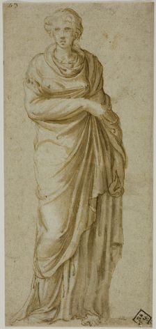 Standing Draped Female Figure, c. 1550. Creator: Girolamo da Carpi