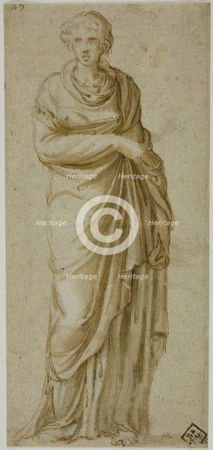 Standing Draped Female Figure, c. 1550. Creator: Girolamo da Carpi.
