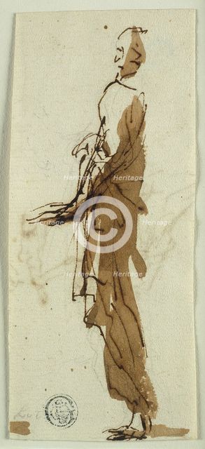 Standing Draped Figure in Profile (recto), n.d. Creator: Salvator Rosa.