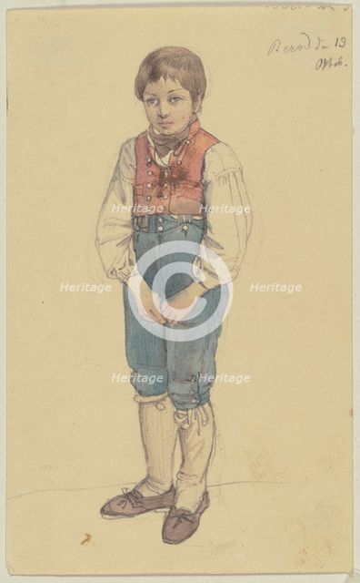 Standing farm boy from Berod, c1835. Creator: Jakob Becker.