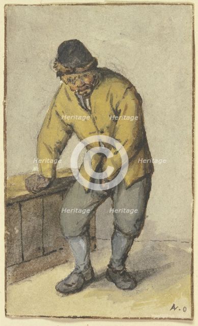 Standing farmer from the front, unbuttoning his trousers, after 1670. Creator: Adriaen van Ostade.