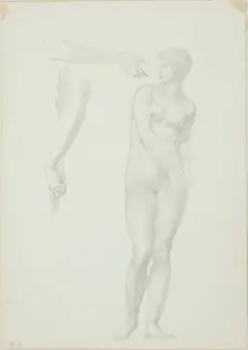 Standing Female Nude and Sketches of Arms, c. 1873-77. Creator: Sir Edward Coley Burne-Jones