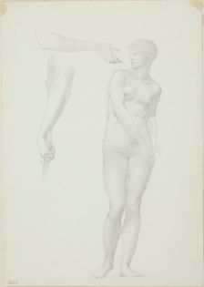 Standing Female Nude and Sketches of Arms, c. 1873-77. Creator: Sir Edward Coley Burne-Jones