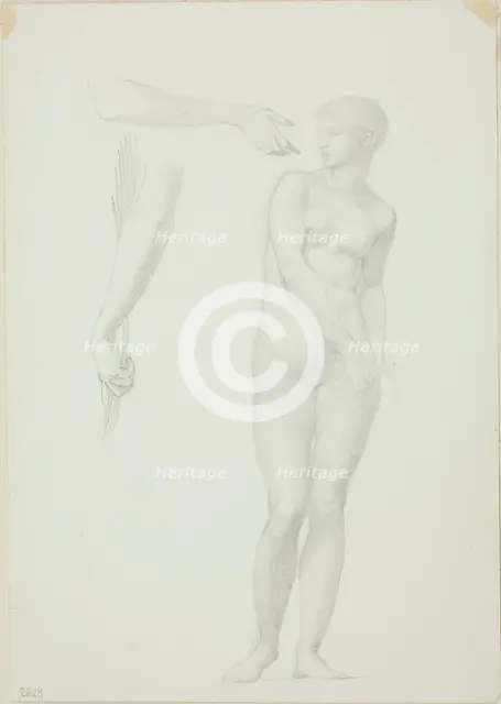 Standing Female Nude and Sketches of Arms, c. 1873-77. Creator: Sir Edward Coley Burne-Jones.