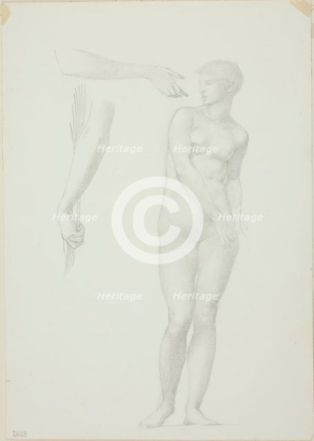 Standing Female Nude and Sketches of Arms, c. 1873-77. Creator: Sir Edward Coley Burne-Jones.