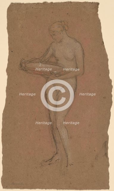 Standing Female Nude Holding a Bowl [recto], 1868/1873. Creator: James Abbott McNeill Whistler.