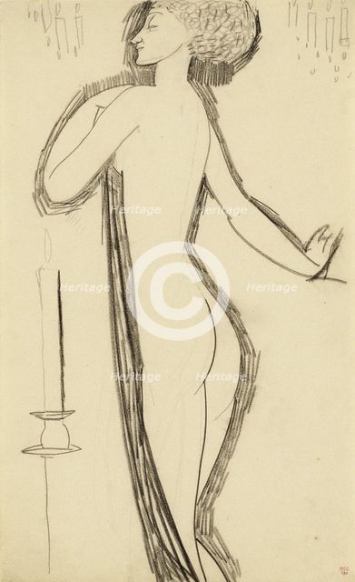 Standing Female Nude in Profile with Lighted Candle, c. 1911. Artist: Modigliani, Amedeo (1884-1920)