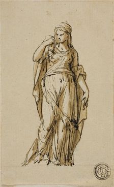 Standing Female Figure Turning to the Left, n.d. Creators: John Michael Rysbrack, Sir James Thornhill
