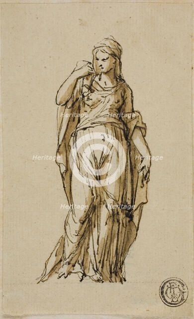 Standing Female Figure Turning to the Left, n.d. Creators: John Michael Rysbrack, Sir James Thornhill.