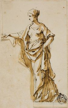 Standing Female Figure with Right Hand Raised, n.d. Creators: John Michael Rysbrack, Sir James Thornhill