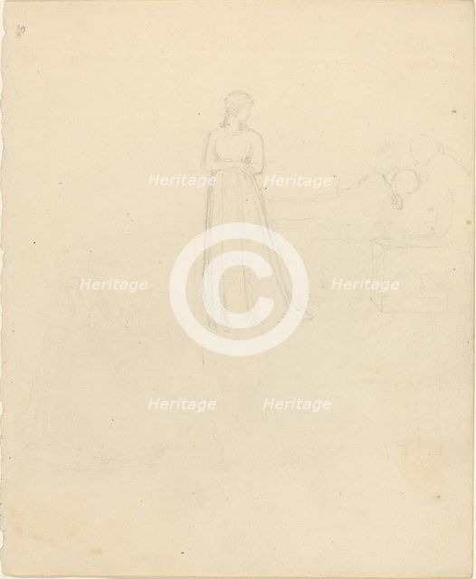 Standing Female Figure Looking at Reclining and Seated Figures. Creator: John Flaxman.