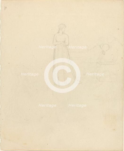 Standing Female Figure Looking at Reclining and Seated Figures. Creator: John Flaxman.