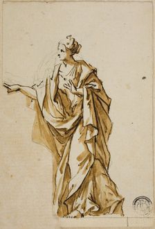 Standing Female Figure Pointing to Left, n.d. Creators: John Michael Rysbrack, Sir James Thornhill